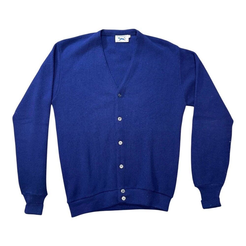 JCPenney The Fox Sweater Mens Navy Blue Cardigan Size Tall L Cotton V-Neck VTG